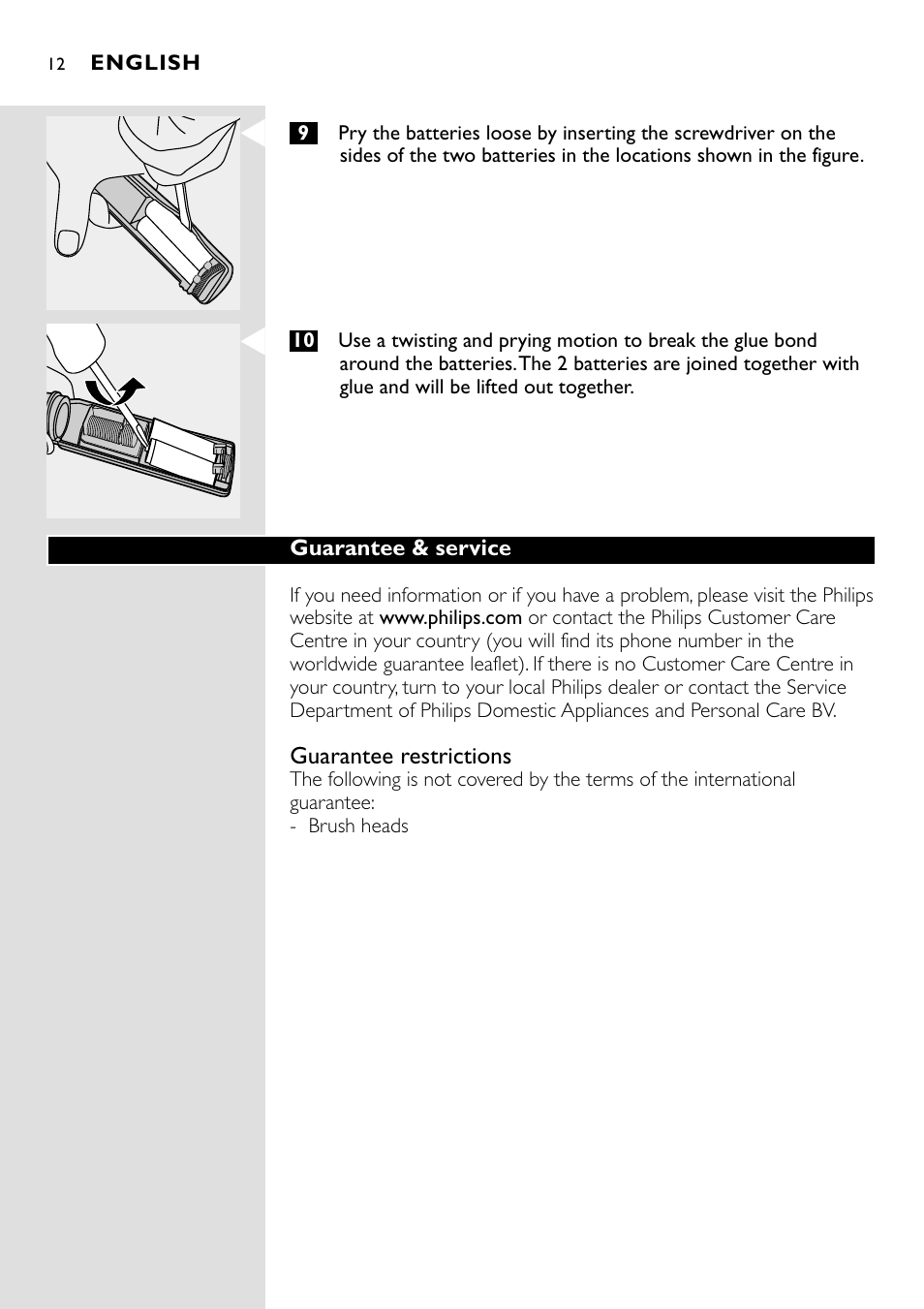 Philips Essence Brosse à dents Sonicare avec batterie User Manual | Page 12 / 84