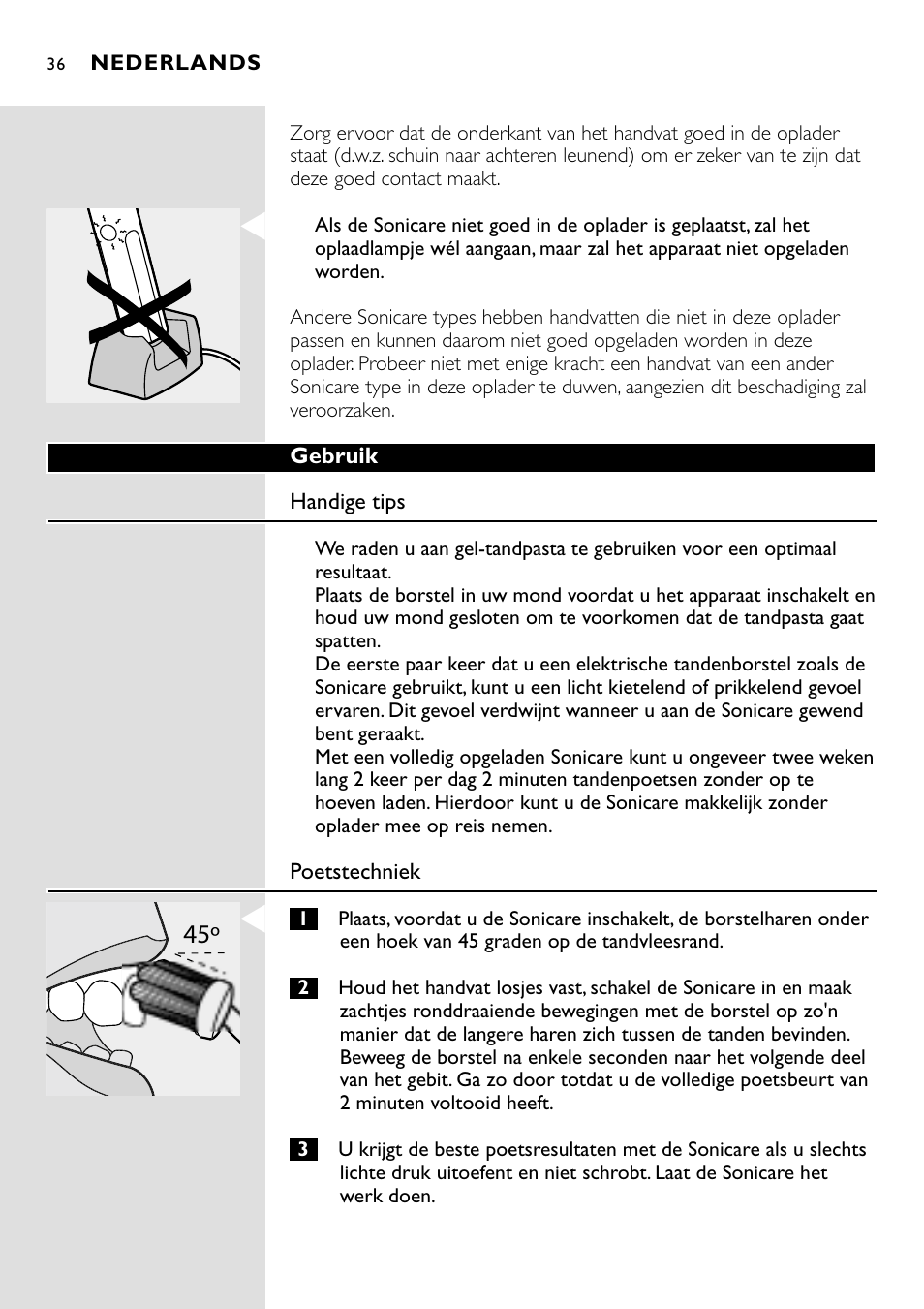 Philips Essence Brosse à dents Sonicare avec batterie User Manual | Page 36 / 84