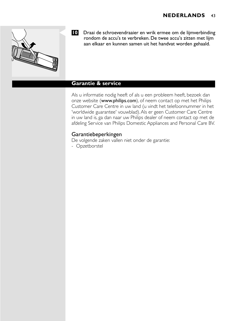 Philips Essence Brosse à dents Sonicare avec batterie User Manual | Page 43 / 84