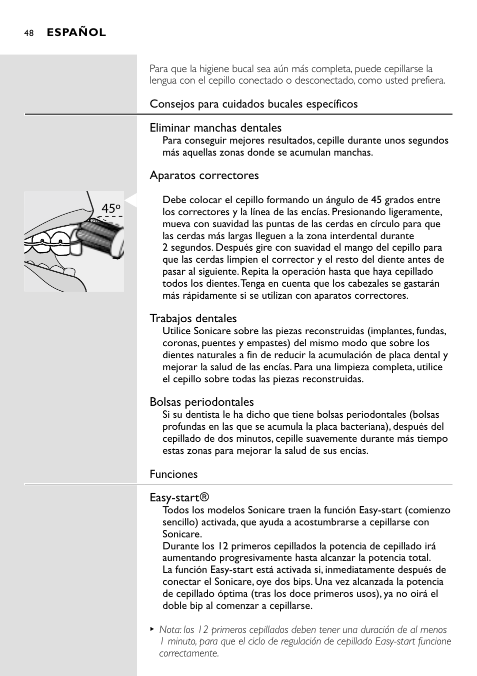 Philips Essence Brosse à dents Sonicare avec batterie User Manual | Page 48 / 84