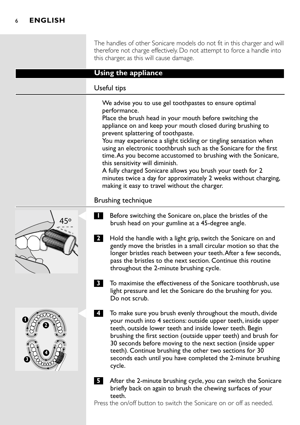 Philips Essence Brosse à dents Sonicare avec batterie User Manual | Page 6 / 84