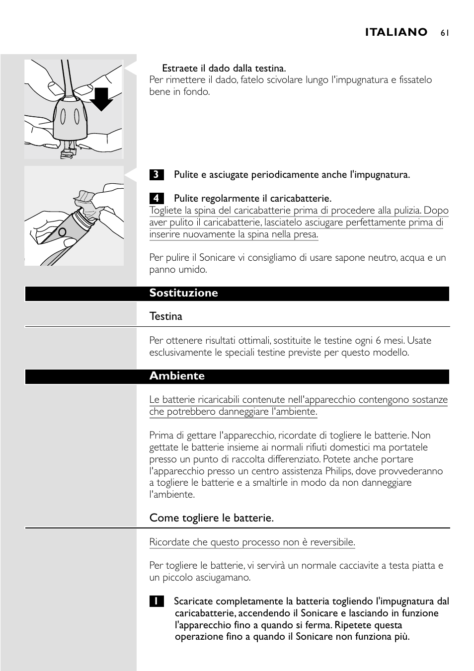 Philips Essence Brosse à dents Sonicare avec batterie User Manual | Page 61 / 84