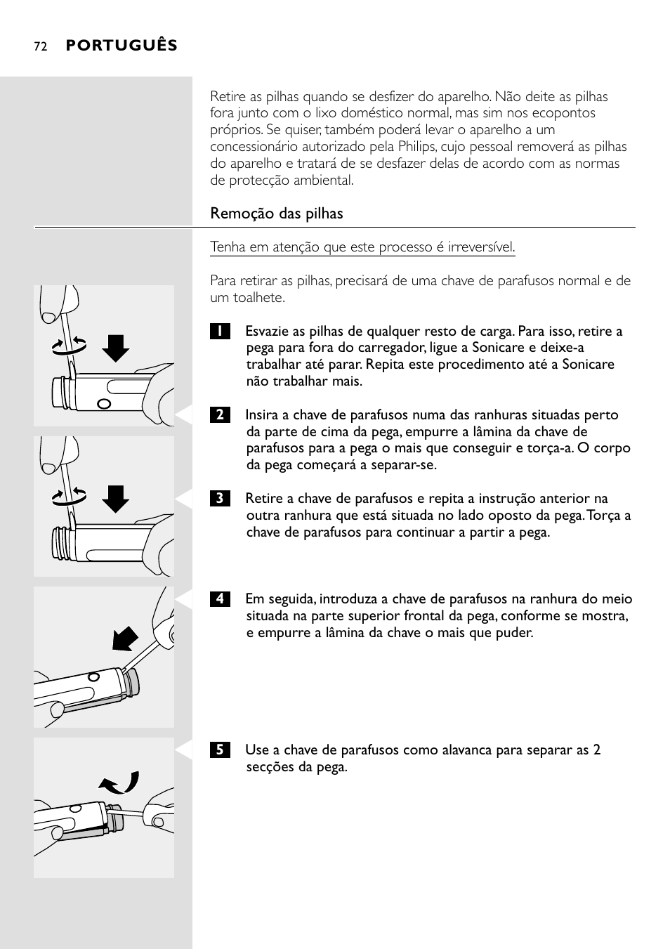 Philips Essence Brosse à dents Sonicare avec batterie User Manual | Page 72 / 84