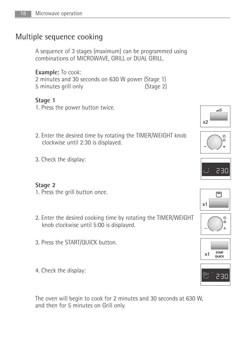 Multiple sequence cooking, 18 microwave operation, X2 x1 x1 | AEG MCD2662E User Manual | Page 18 / 44