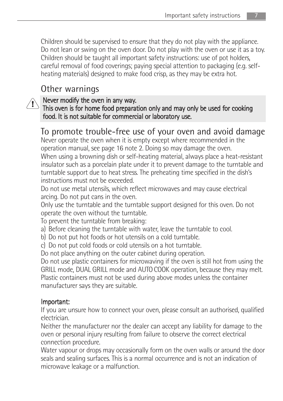 Other warnings | AEG MCD2662E User Manual | Page 7 / 44