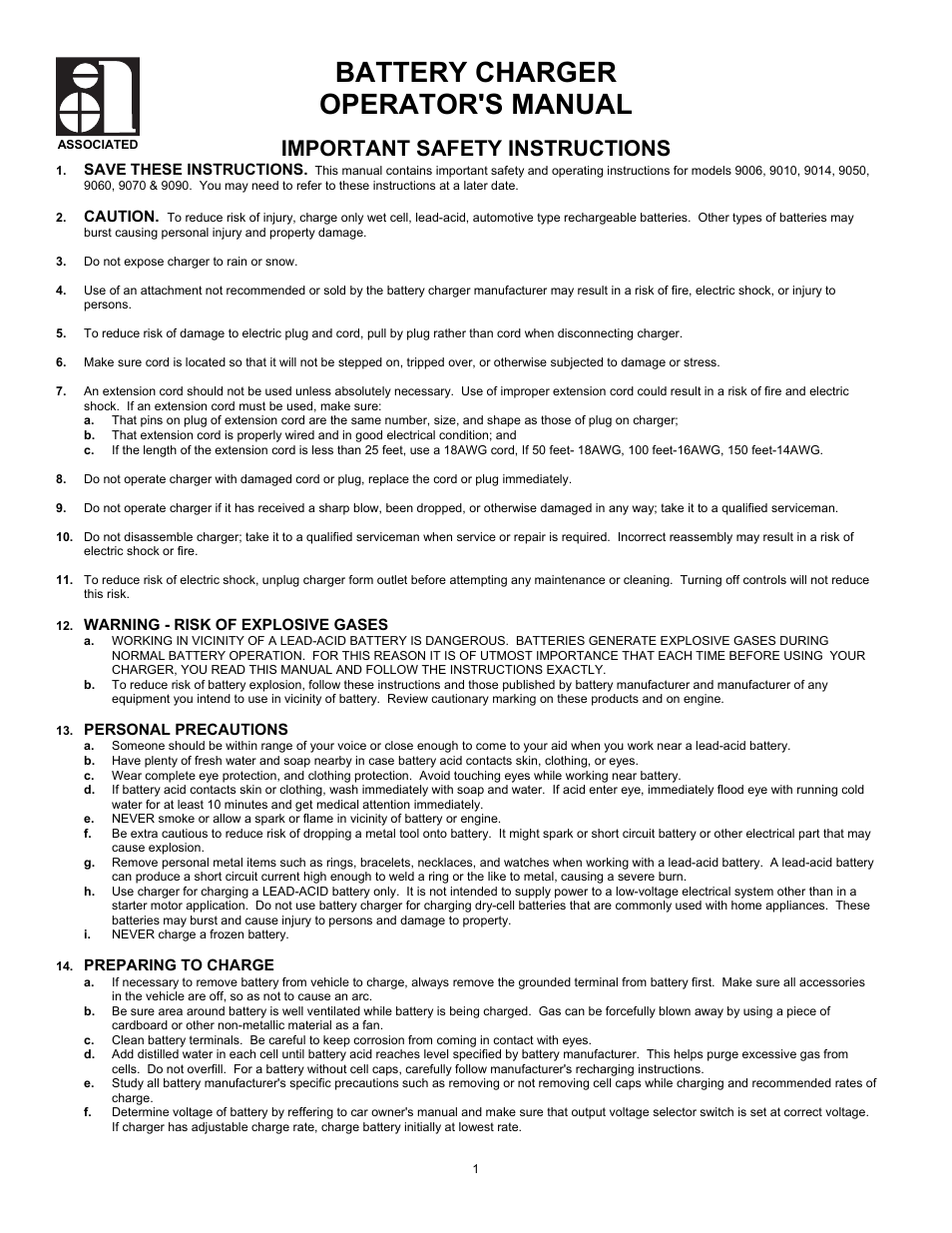 Associated Equipment 9070 User Manual | 6 pages