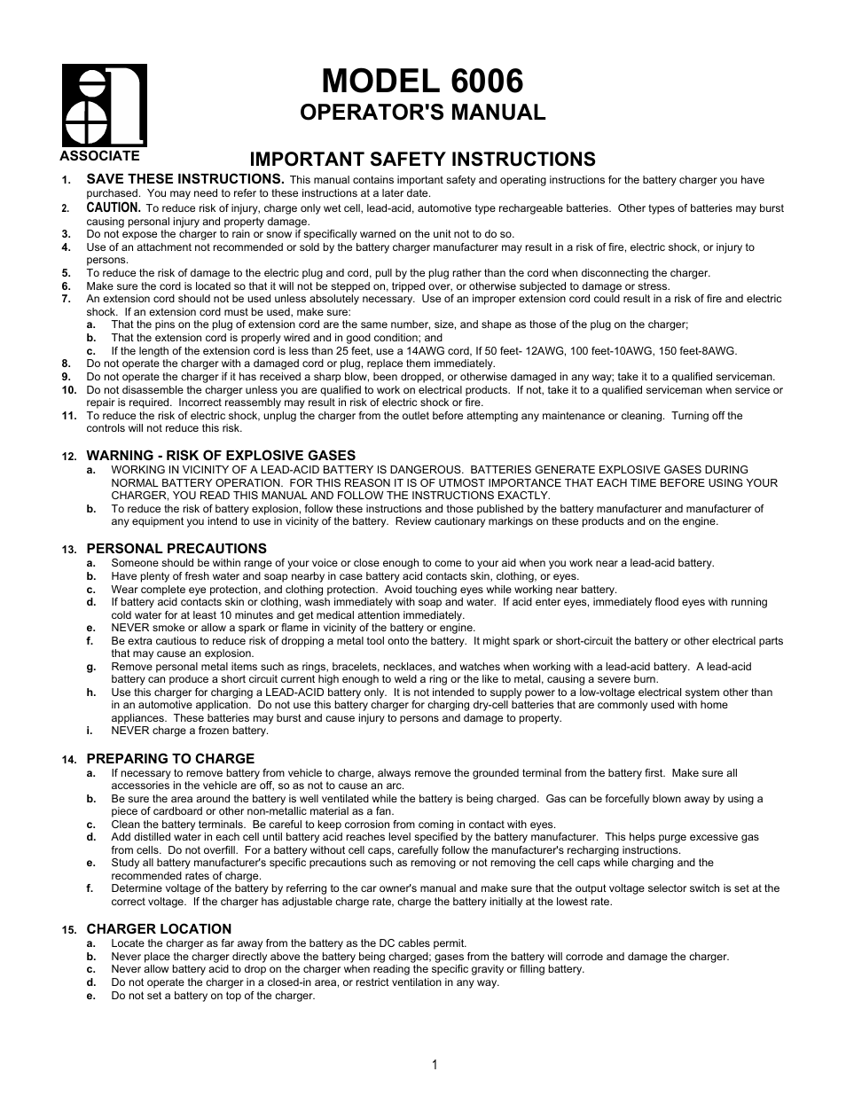 Associated Equipment 6006 User Manual | 6 pages