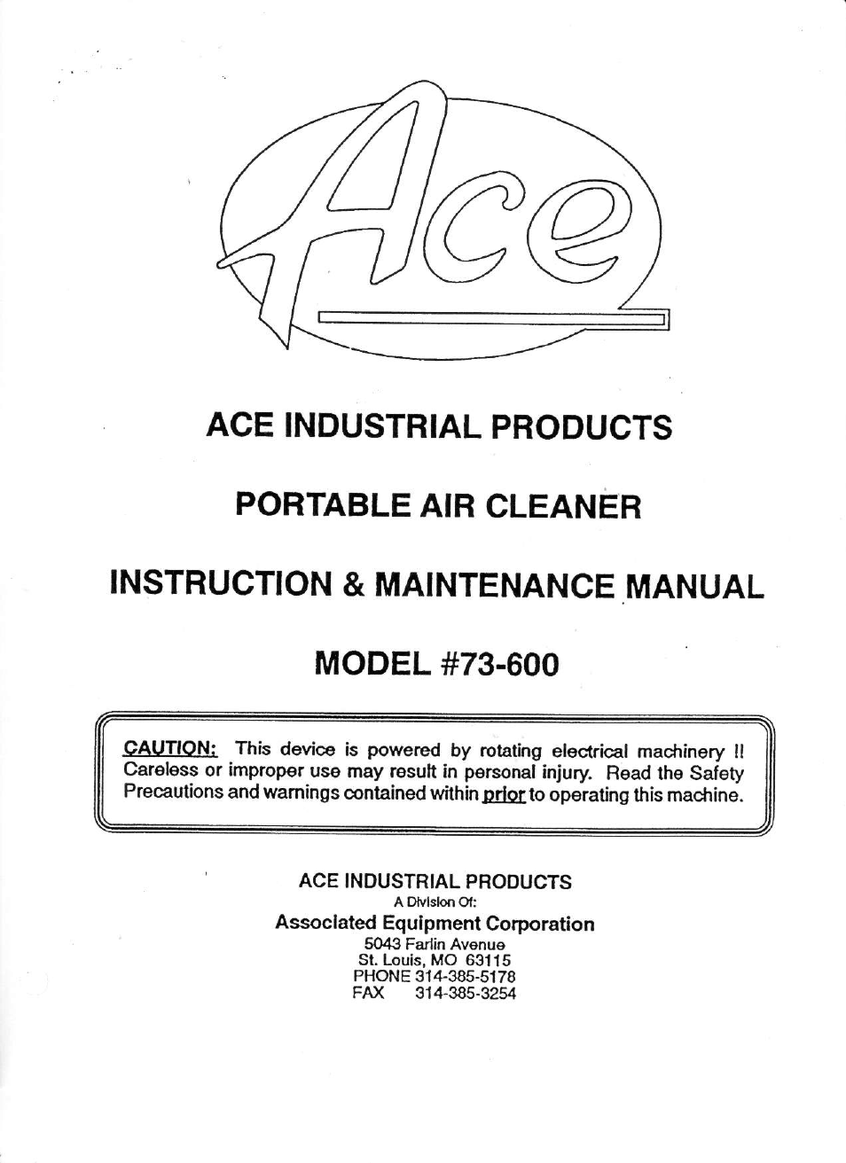 Associated Equipment 73-600 User Manual | 6 pages