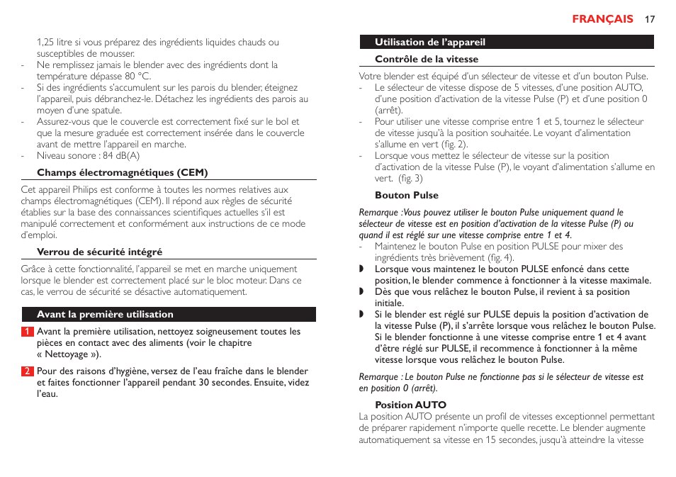 Français, Introduction, Description générale (fig. 1) | Important, Général, Danger, Avertissement | Philips Robust Collection Blender User Manual | Page 17 / 32