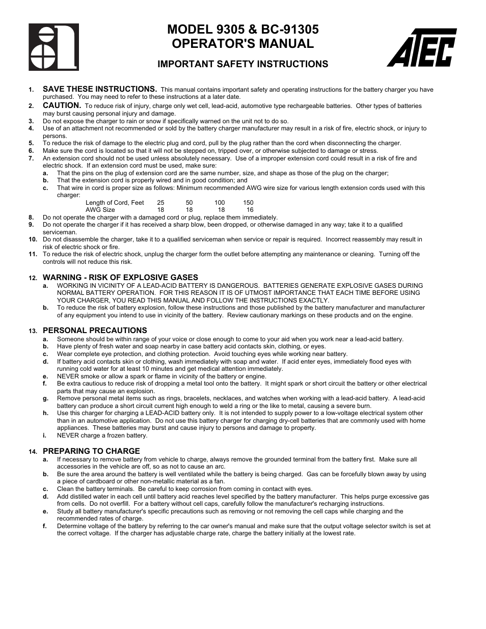 Associated Equipment BC-91305 User Manual | 13 pages