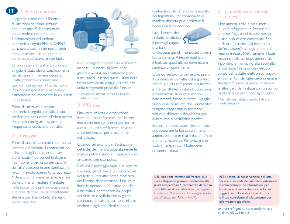 Per cominciare, Quando sei di ritorno a casa, All’arrivo | Philips AVENT Tire-lait électronique User Manual | Page 5 / 6