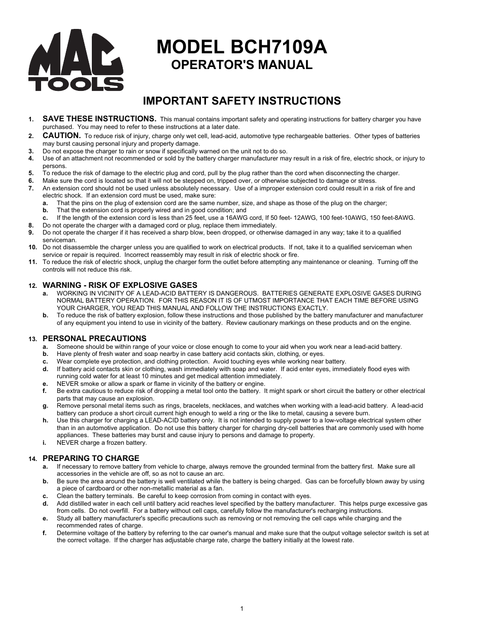 Associated Equipment BCH7109A User Manual | 6 pages