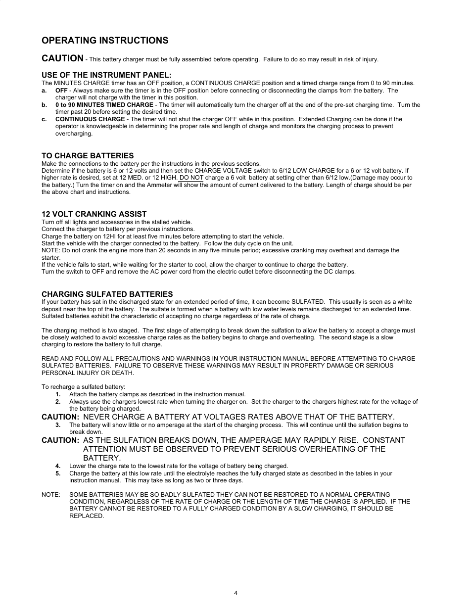 Operating instructions caution | Associated Equipment BCH7109A User Manual | Page 4 / 6