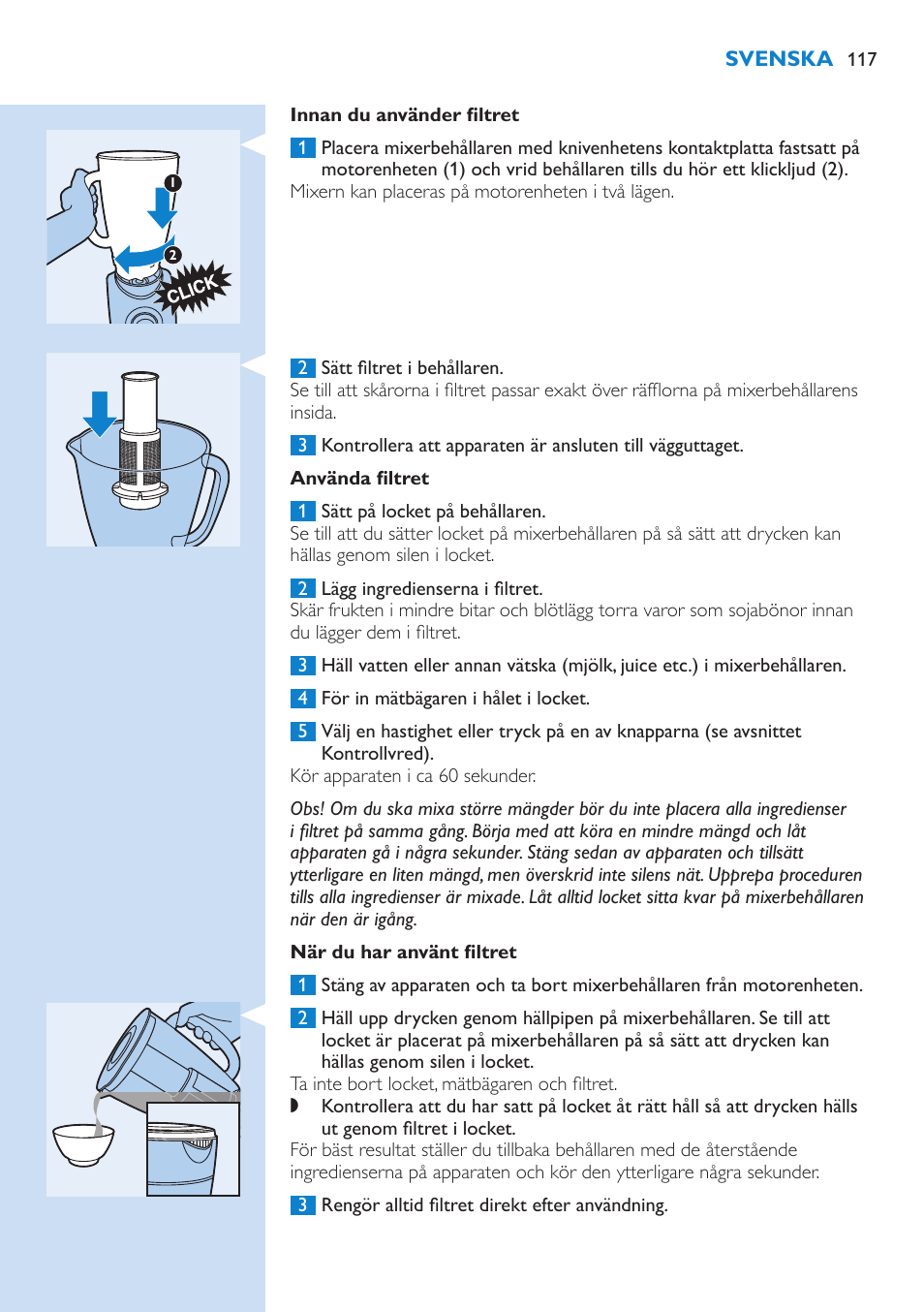 Använda filtret, När du har använt filtret, Recept | Philips Aluminium Collection Blender User Manual | Page 117 / 130