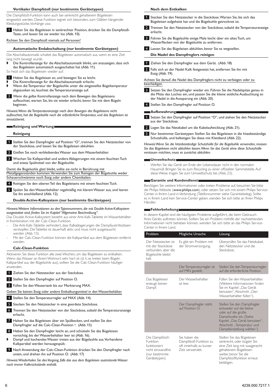 Philips 1900 series Fer vapeur User Manual | Page 6 / 13