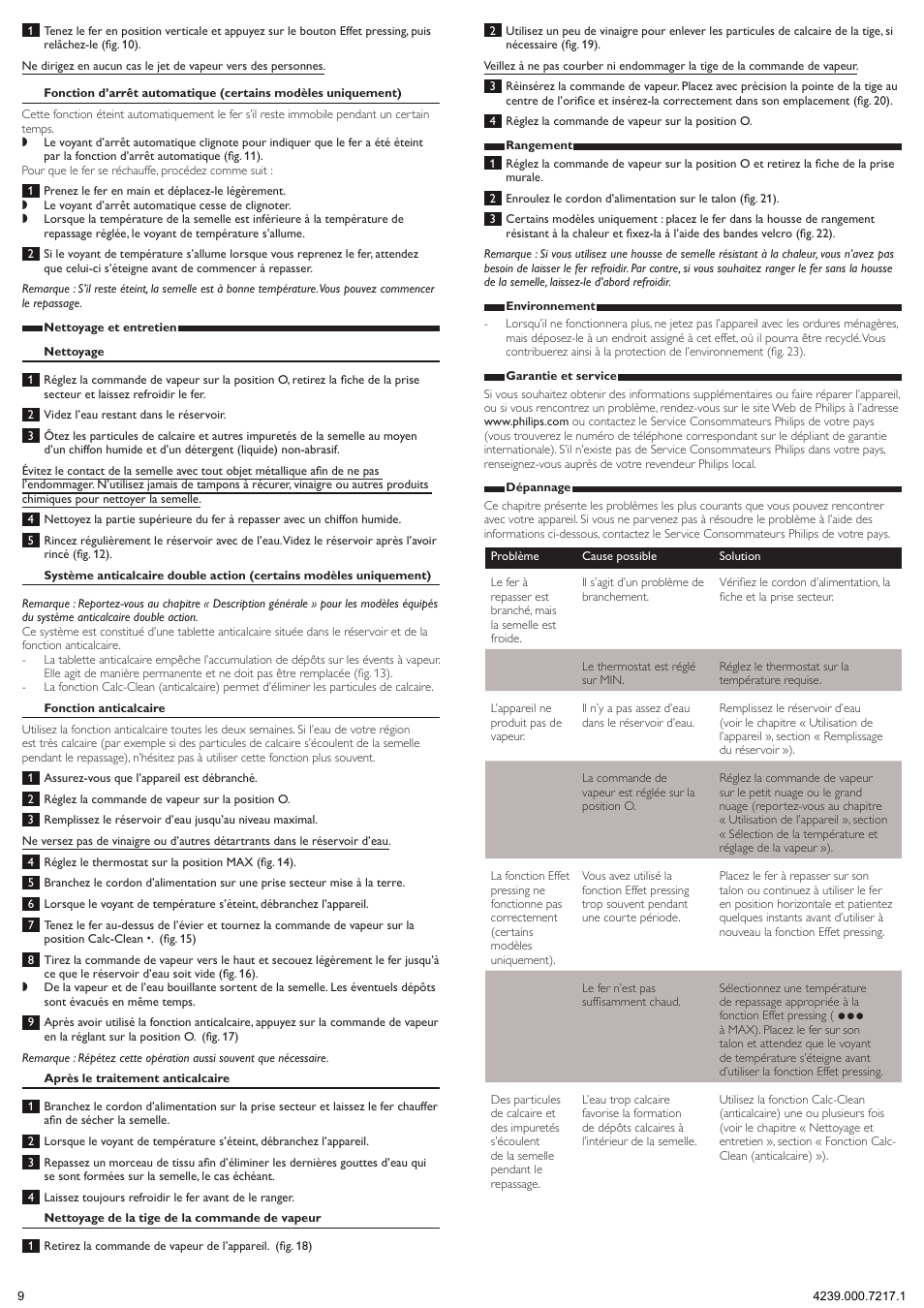 Philips 1900 series Fer vapeur User Manual | Page 9 / 13