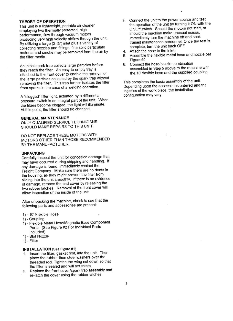 Theory of operation, General maintenance, Unpacking | Associated Equipment 73-250 User Manual | Page 2 / 4