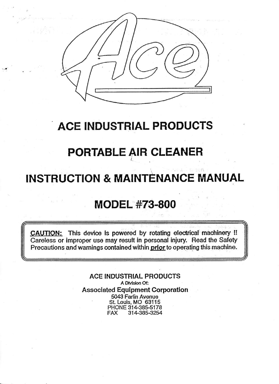 Associated Equipment 73-800 User Manual | 6 pages
