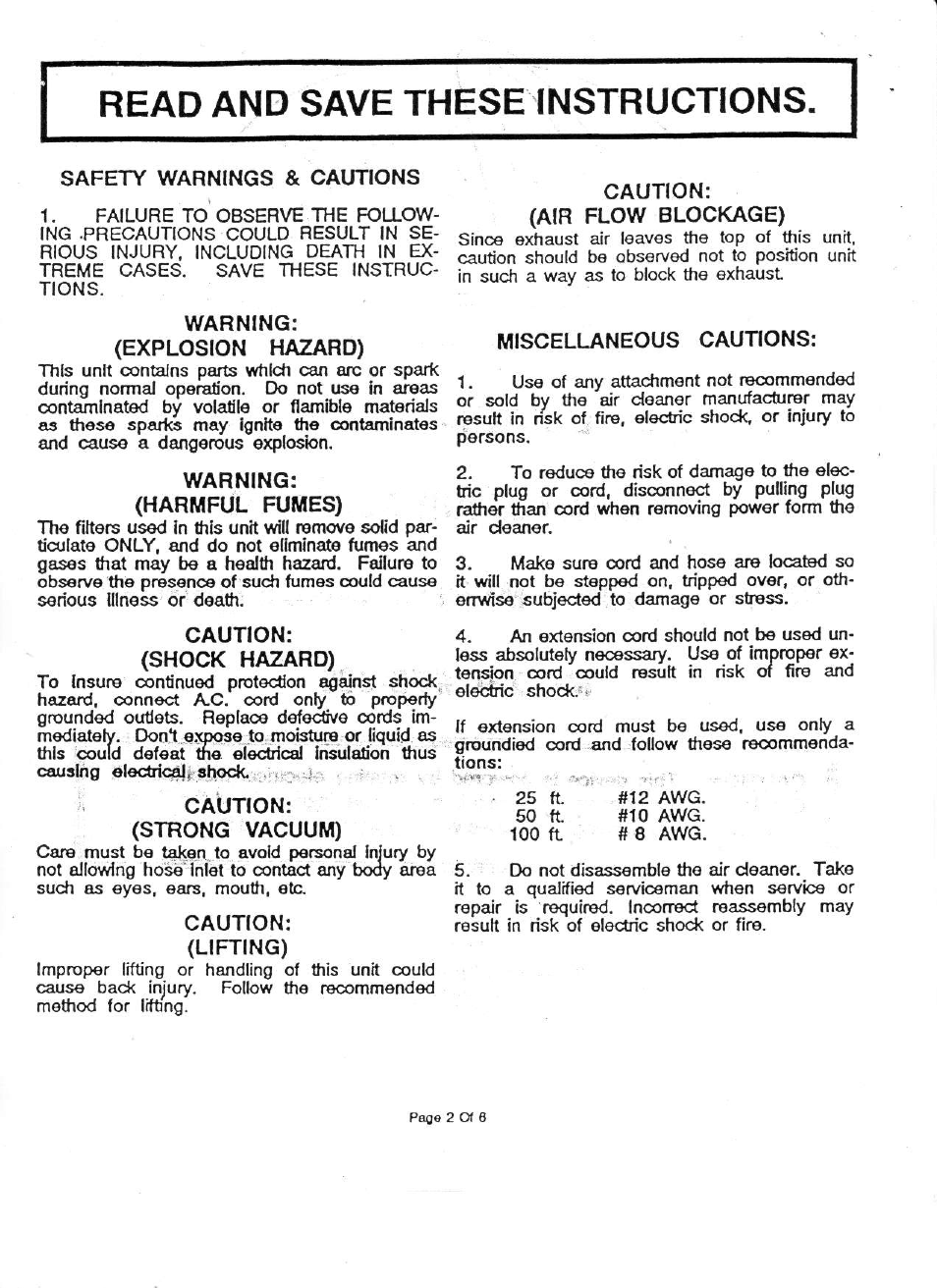 Read and save these instructions | Associated Equipment 73-800 User Manual | Page 2 / 6