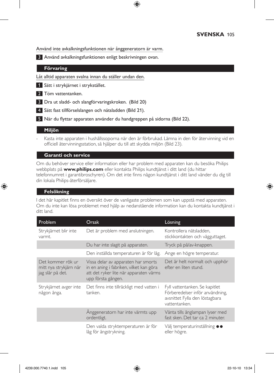 Philips Centrale vapeur haute pression User Manual | Page 105 / 120