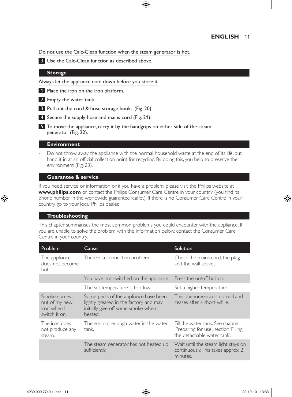 Philips Centrale vapeur haute pression User Manual | Page 11 / 120