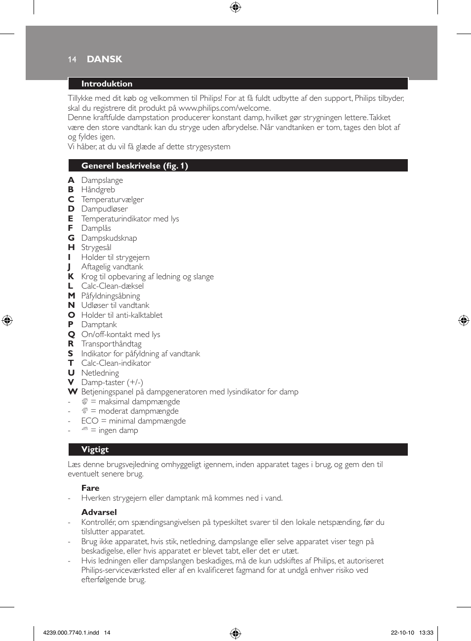 Philips Centrale vapeur haute pression User Manual | Page 14 / 120