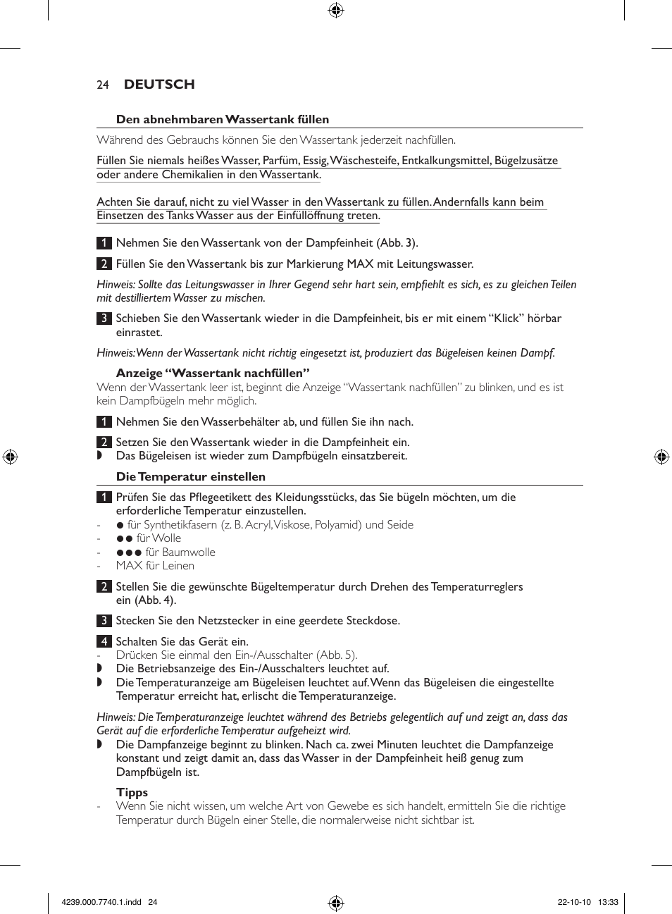 Philips Centrale vapeur haute pression User Manual | Page 24 / 120