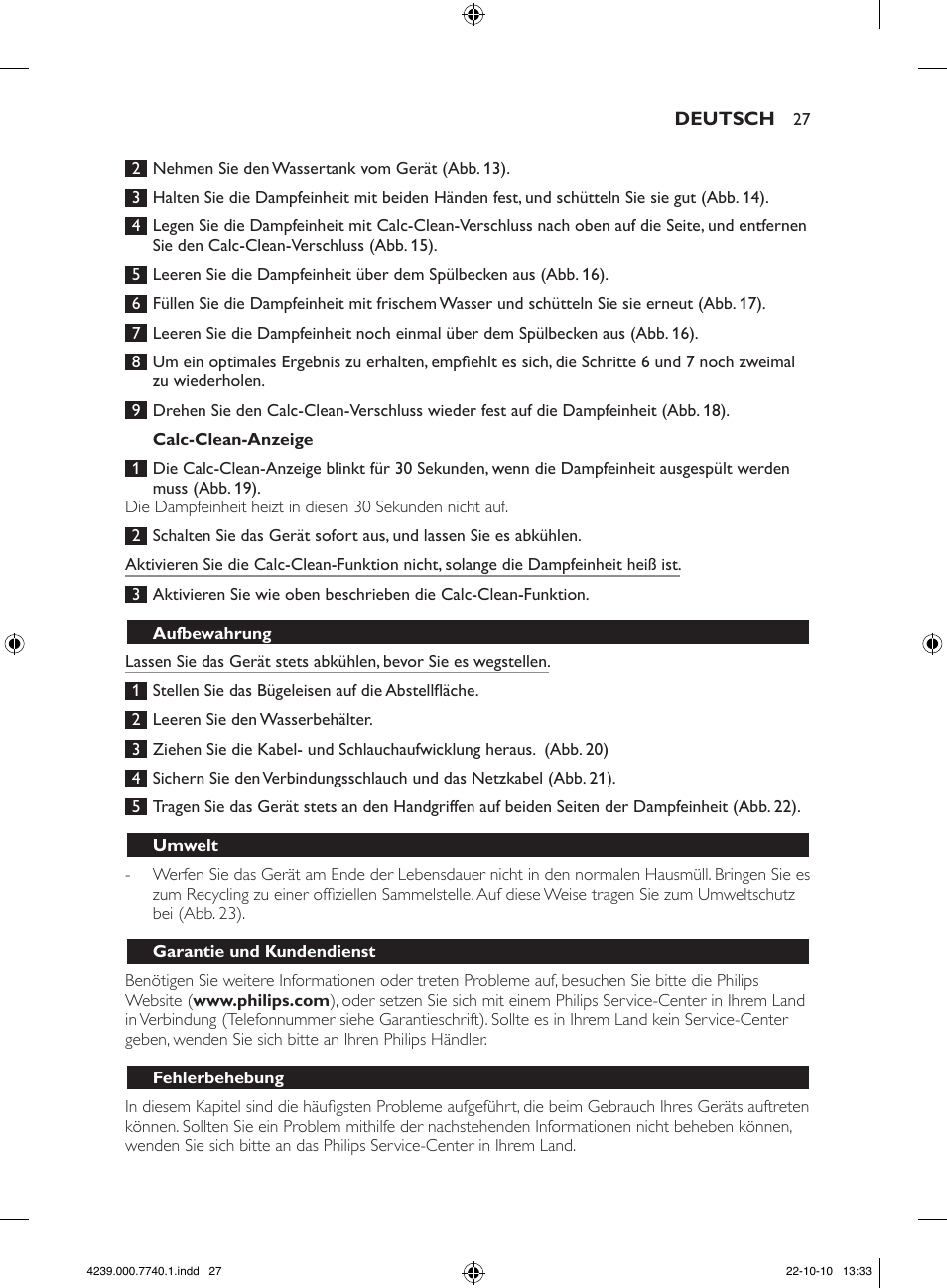 Philips Centrale vapeur haute pression User Manual | Page 27 / 120