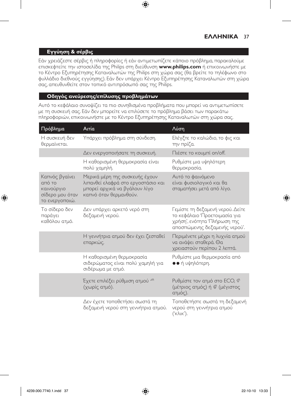 Philips Centrale vapeur haute pression User Manual | Page 37 / 120