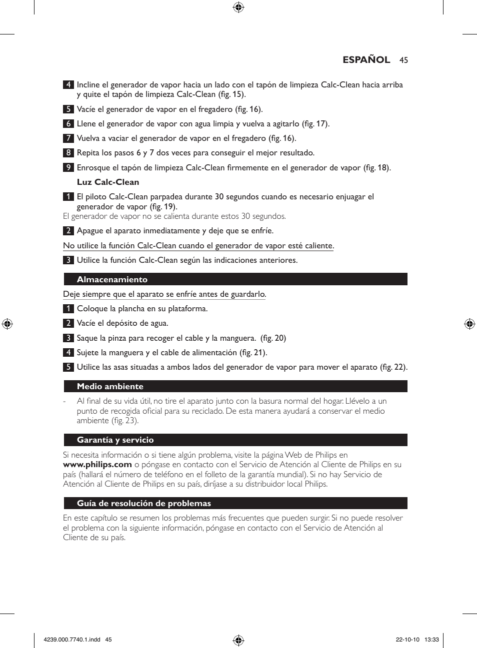 Philips Centrale vapeur haute pression User Manual | Page 45 / 120