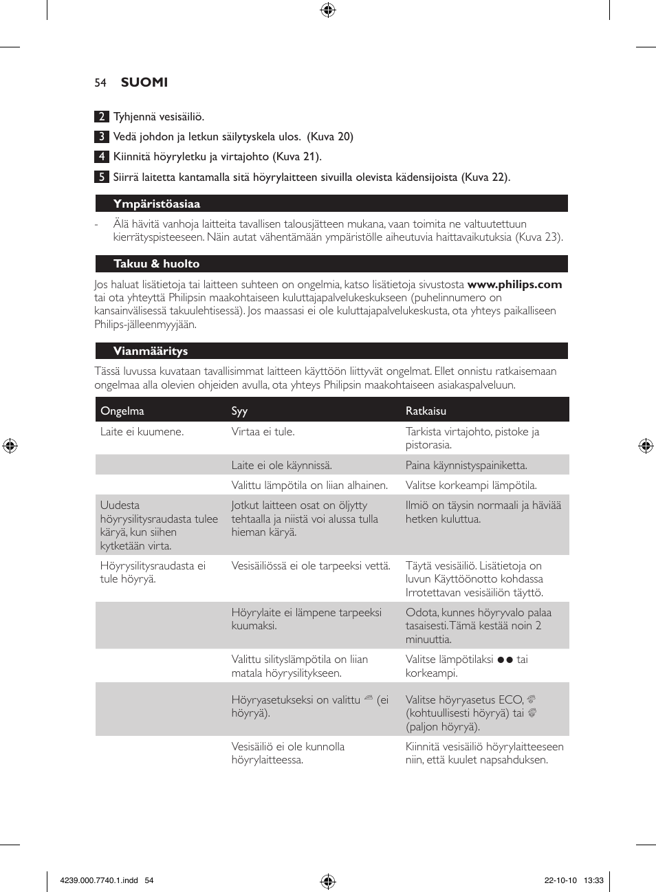 Philips Centrale vapeur haute pression User Manual | Page 54 / 120