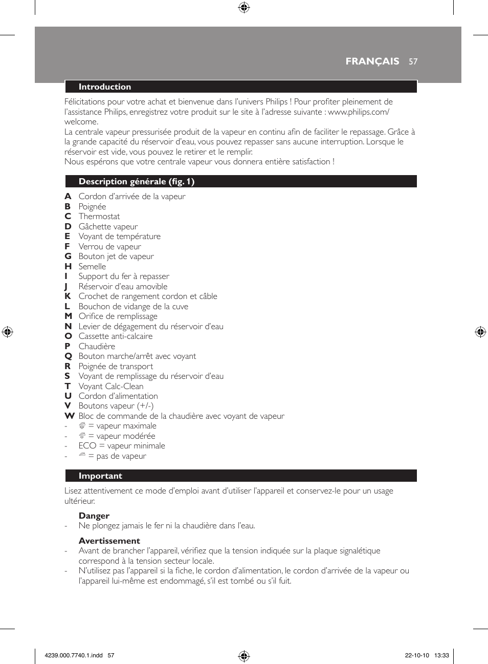 Philips Centrale vapeur haute pression User Manual | Page 57 / 120