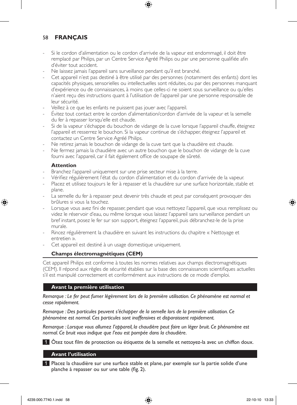 Philips Centrale vapeur haute pression User Manual | Page 58 / 120