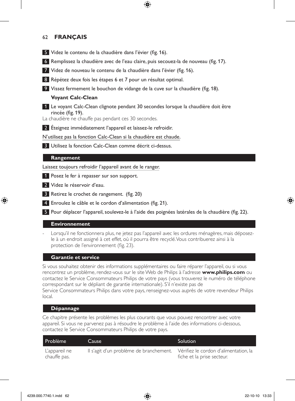 Philips Centrale vapeur haute pression User Manual | Page 62 / 120