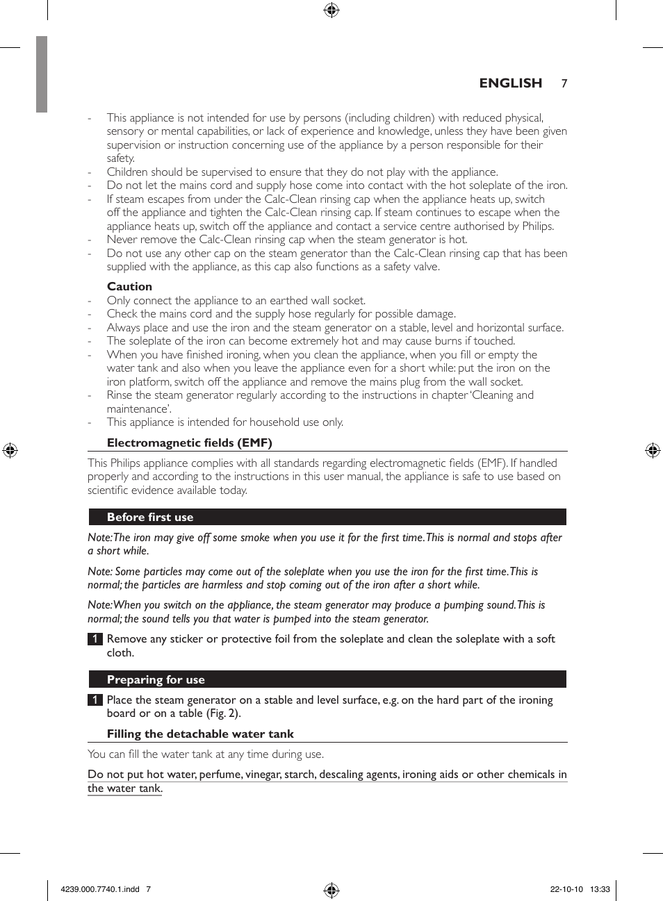 Philips Centrale vapeur haute pression User Manual | Page 7 / 120