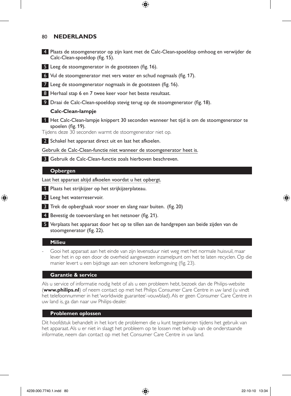 Philips Centrale vapeur haute pression User Manual | Page 80 / 120