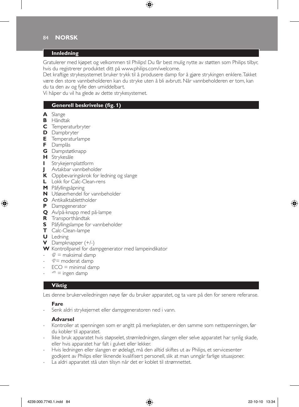 Philips Centrale vapeur haute pression User Manual | Page 84 / 120