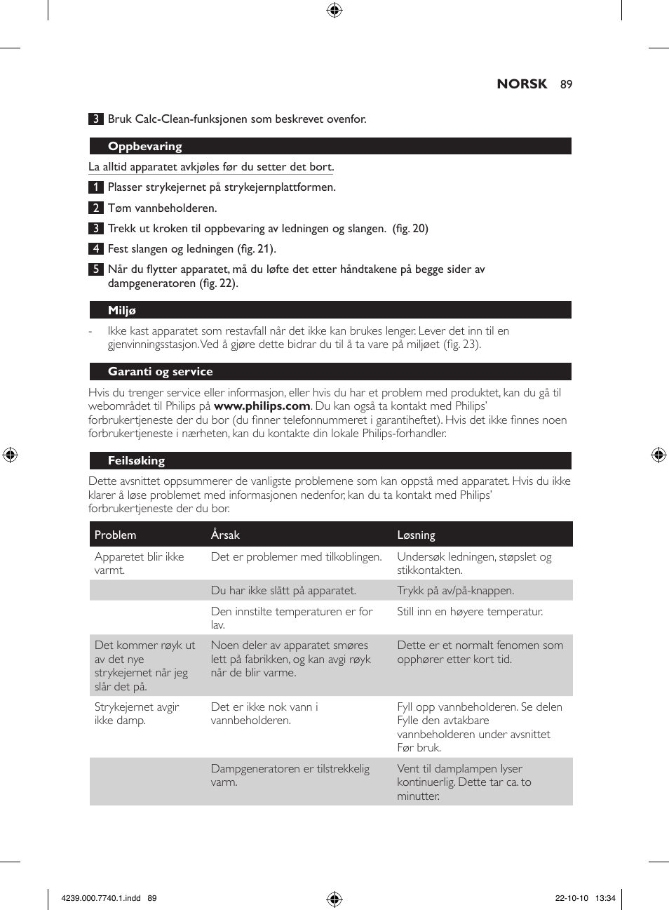 Philips Centrale vapeur haute pression User Manual | Page 89 / 120