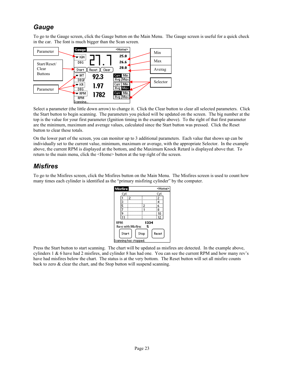 Gauge, Misfires | Associated Equipment GM L36 User Manual | Page 23 / 28