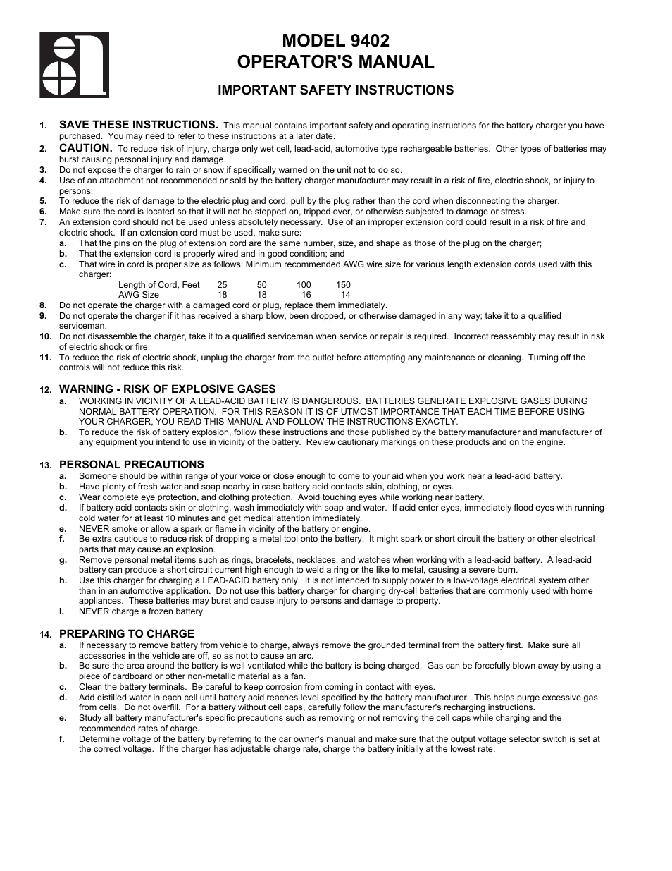 Associated Equipment 9402 User Manual | 13 pages