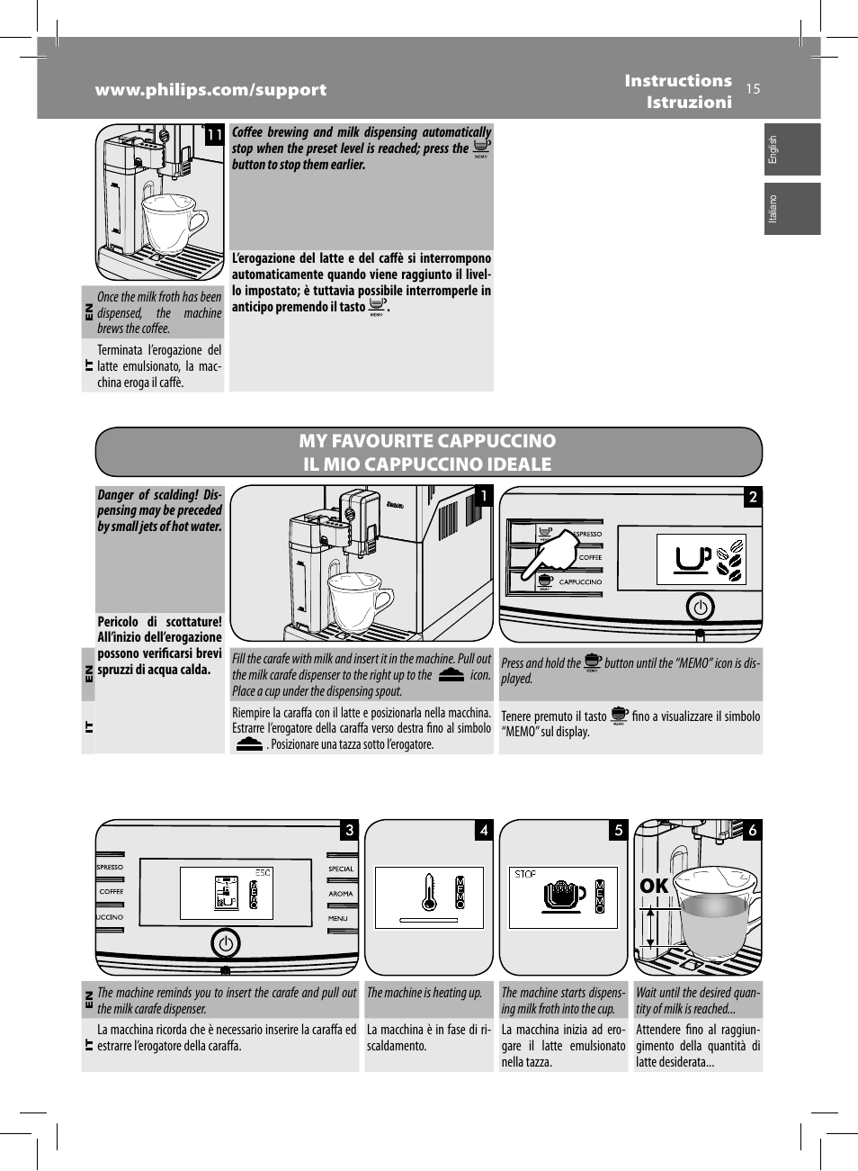My favourite cappuccino il mio cappuccino ideale | Philips Saeco Minuto Machine espresso Super Automatique User Manual | Page 15 / 84
