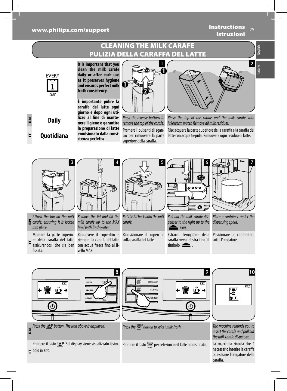 Daily, Quotidiana | Philips Saeco Minuto Machine espresso Super Automatique User Manual | Page 25 / 84