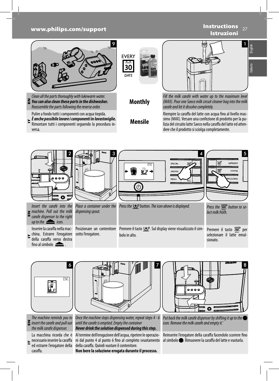 Monthly, Mensile | Philips Saeco Minuto Machine espresso Super Automatique User Manual | Page 27 / 84