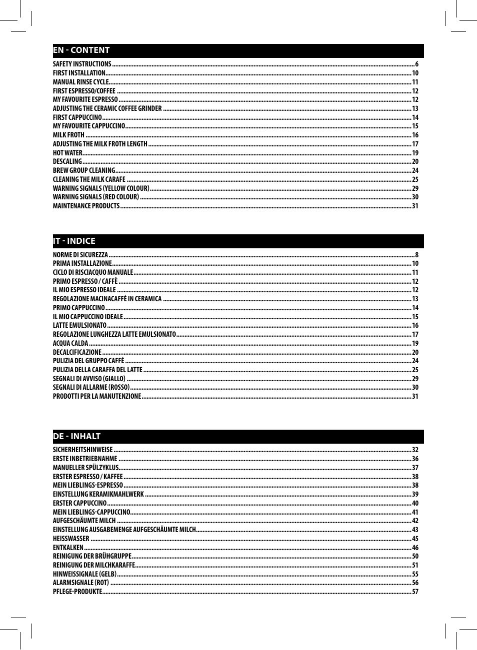 Philips Saeco Minuto Machine espresso Super Automatique User Manual | Page 4 / 84