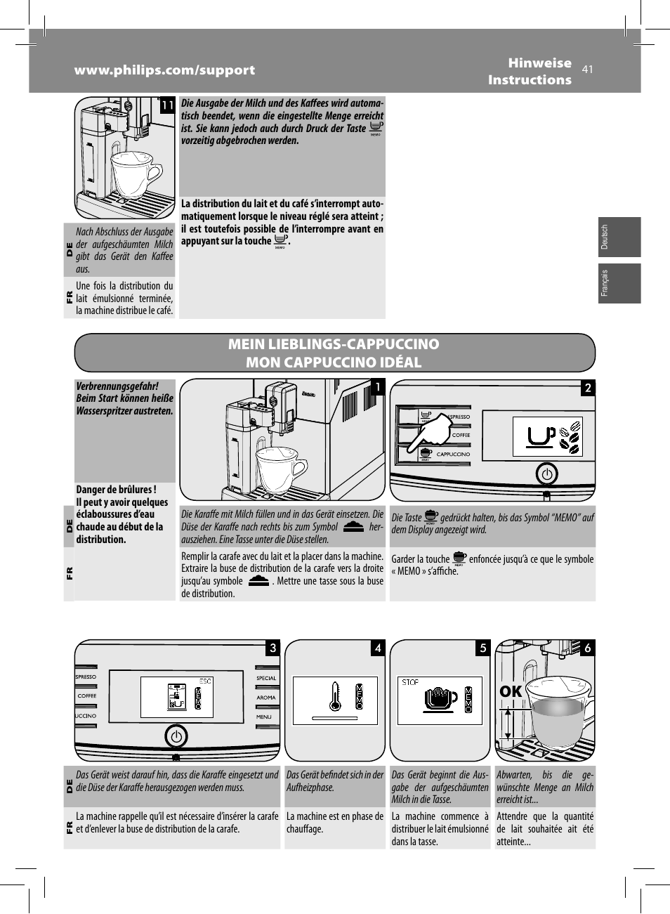 Mein lieblings-cappuccino mon cappuccino idéal | Philips Saeco Minuto Machine espresso Super Automatique User Manual | Page 41 / 84
