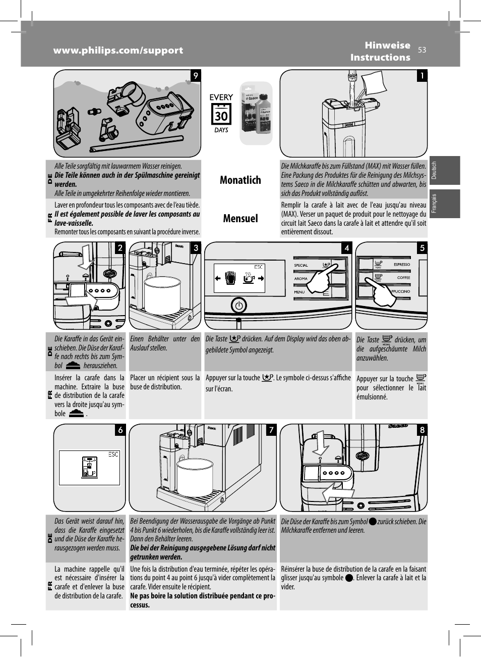 Monatlich, Mensuel | Philips Saeco Minuto Machine espresso Super Automatique User Manual | Page 53 / 84
