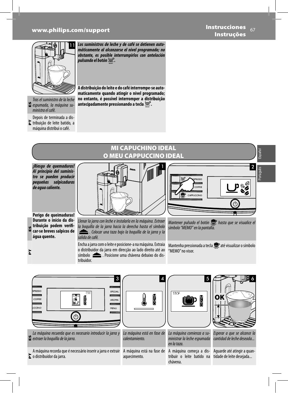 Mi capuchino ideal o meu cappuccino ideal | Philips Saeco Minuto Machine espresso Super Automatique User Manual | Page 67 / 84