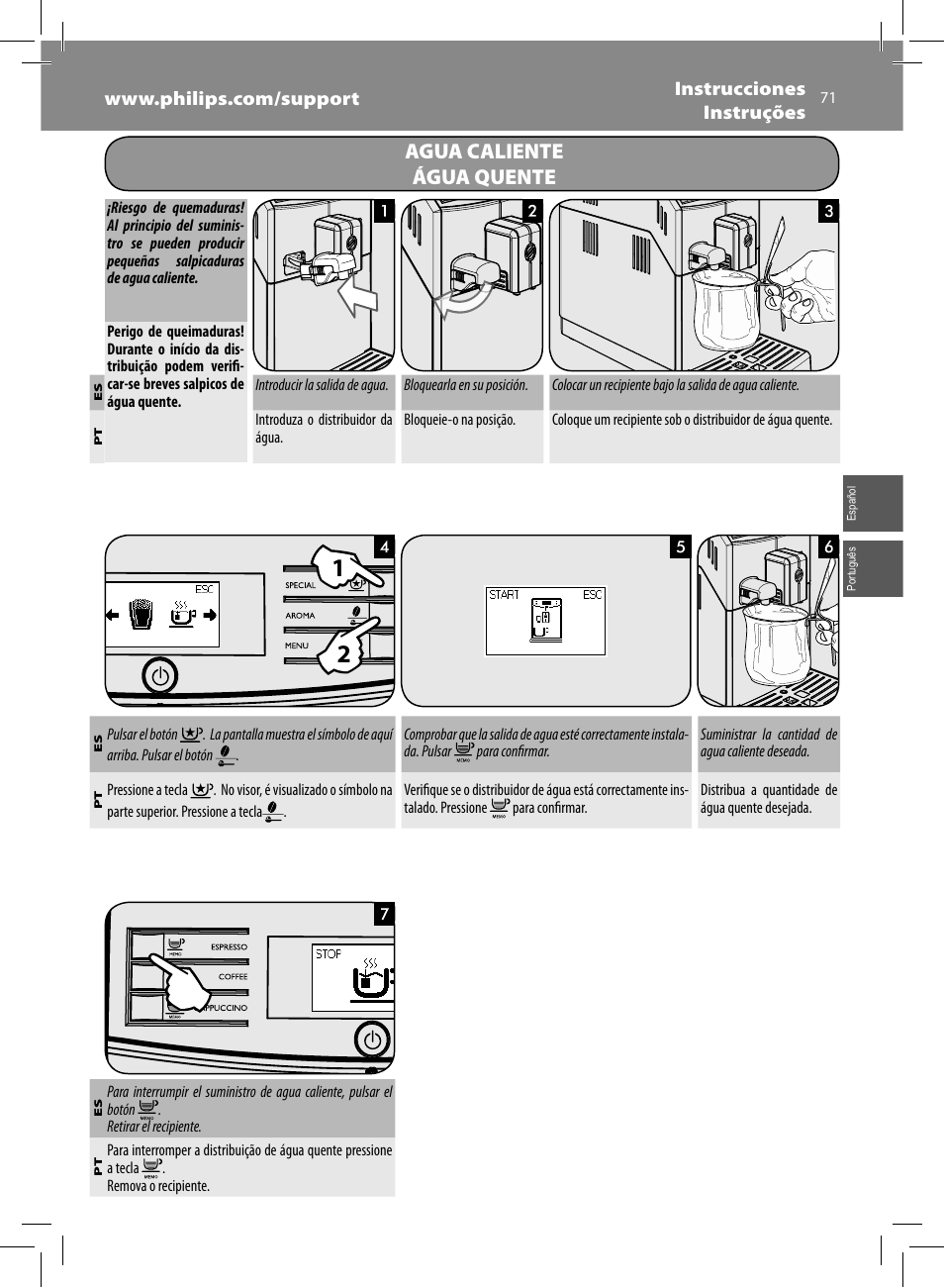 Agua caliente água quente | Philips Saeco Minuto Machine espresso Super Automatique User Manual | Page 71 / 84