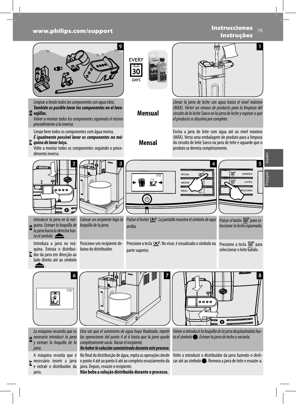 Mensual, Mensal | Philips Saeco Minuto Machine espresso Super Automatique User Manual | Page 79 / 84