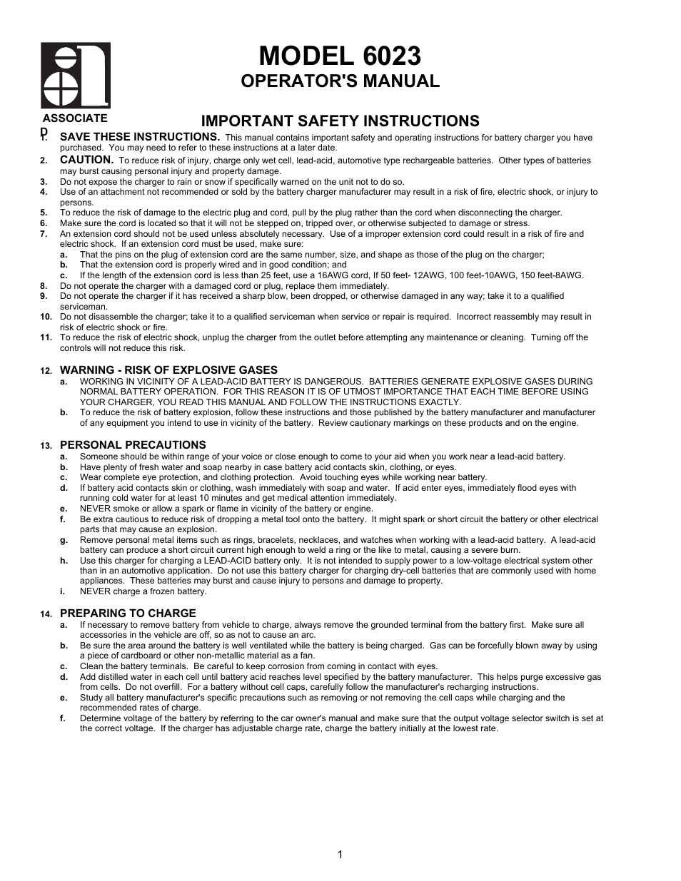 Associated Equipment 6023 User Manual | 5 pages